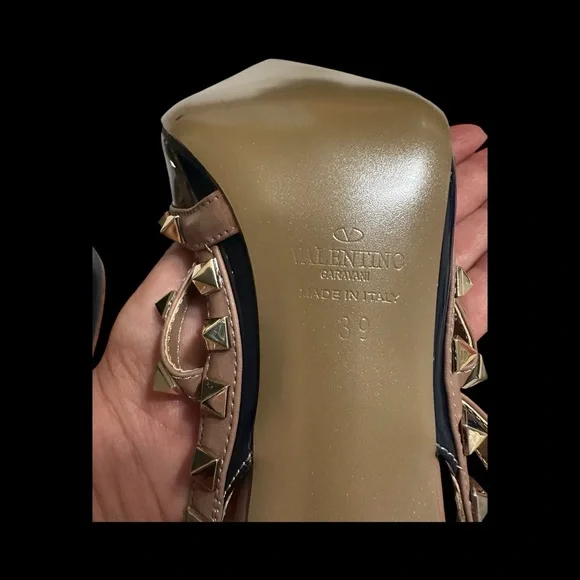 Valentino Navy Blue and Gold Rock Stud Patent Leather - Picture 5 of 8